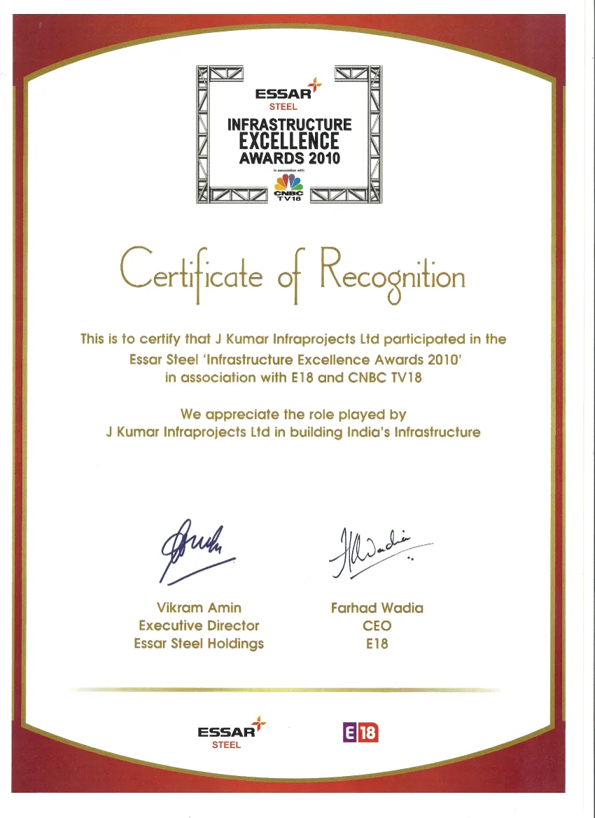 Infrastructure Excellence Award 2010 Awarded By Essar Steel